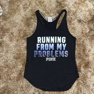 PINK Victoria’s Secret Running From My Problems Black Tank Size XS